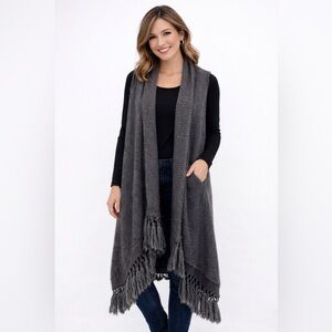 Rag & Bone Gray Wool Fringe Hi Low Vest XS
